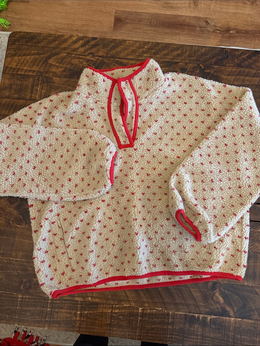 Wishlist Cream and Red Sherpa Pullover Sweater